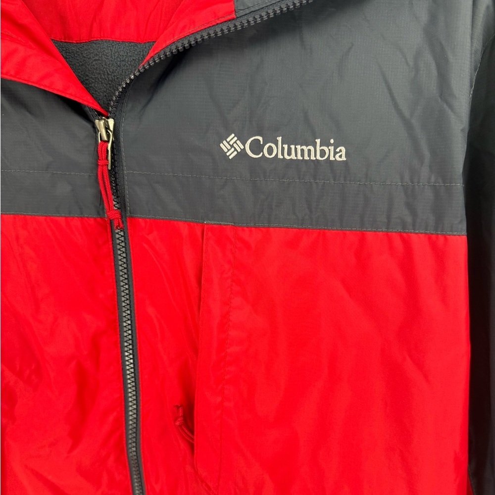 Columbia Red Gray Fleece-Lined Windbreaker Jacket Full Zip Outdoor Hiking Coat - Picture 9 of 10